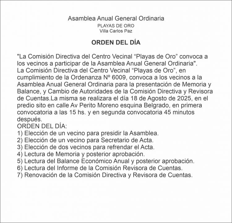 ASAMBLEA ANUAL GENERAL EN PLAYAS DE ORO